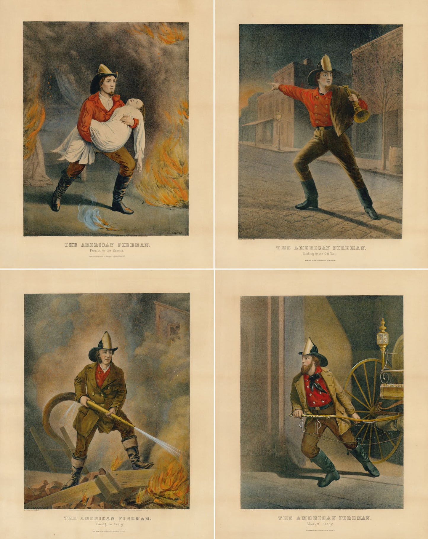 The American Fireman.  Set of Four